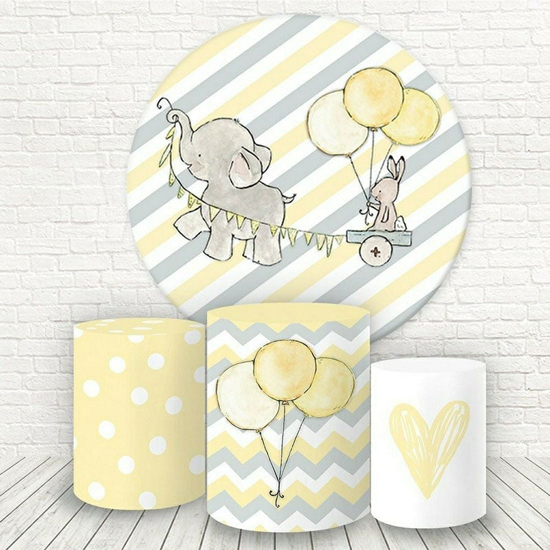 Aperturee Yellow And Grey Elephant Round Baby Shower Backdrop Kit