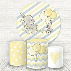 Aperturee Yellow And Grey Elephant Round Baby Shower Backdrop Kit