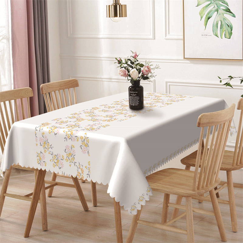 Aperturee - Yellow And Pink Floral Rustic Rectangle Tablecloth