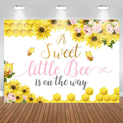 Aperturee - Yellow And Pink Flowers Bee Theme Baby Shower Backdrop