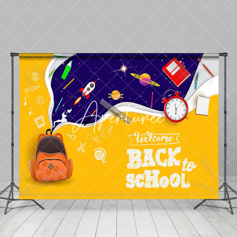 Aperturee - Yellow Bags Galaxy Welcome Back To School Backdrop