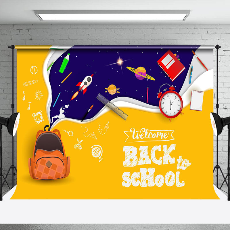 Aperturee - Yellow Bags Galaxy Welcome Back To School Backdrop