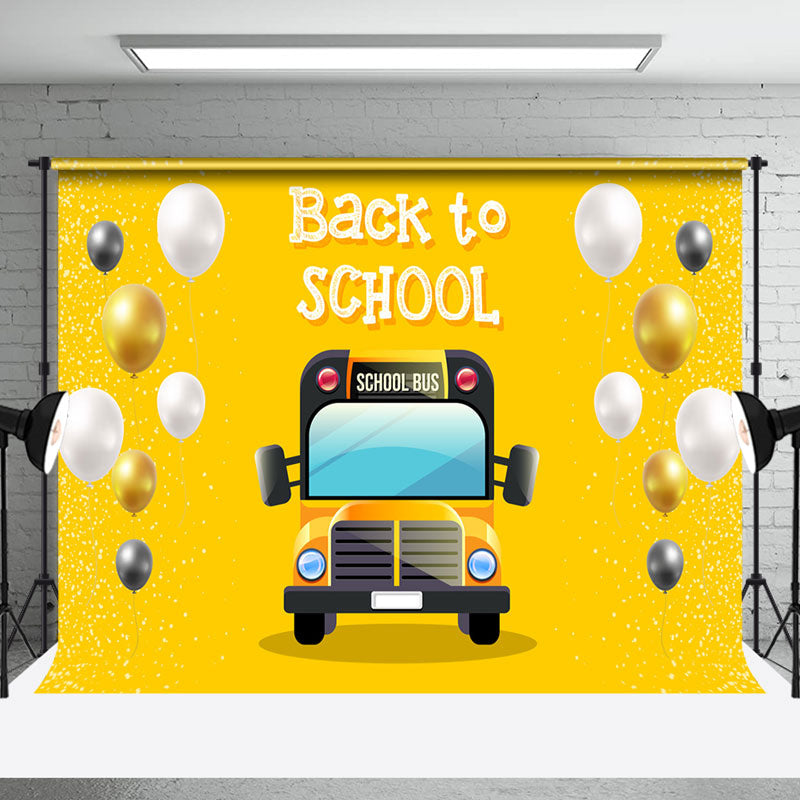 Aperturee - Yellow Balloons Bus Back To School Party Backdrop