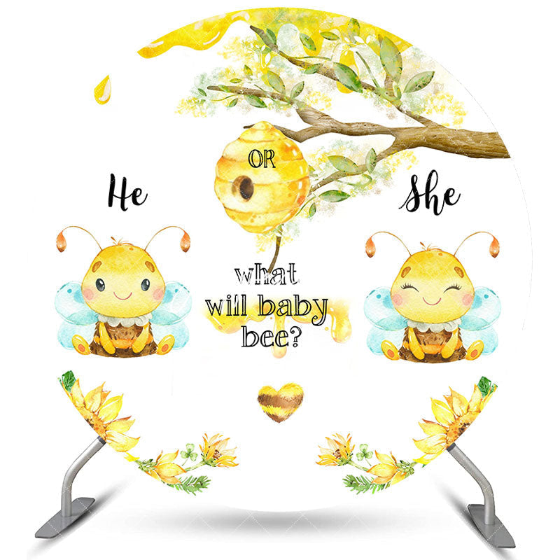 Aperturee Yellow Bee What Will Be Baby Shower Round Backdrop