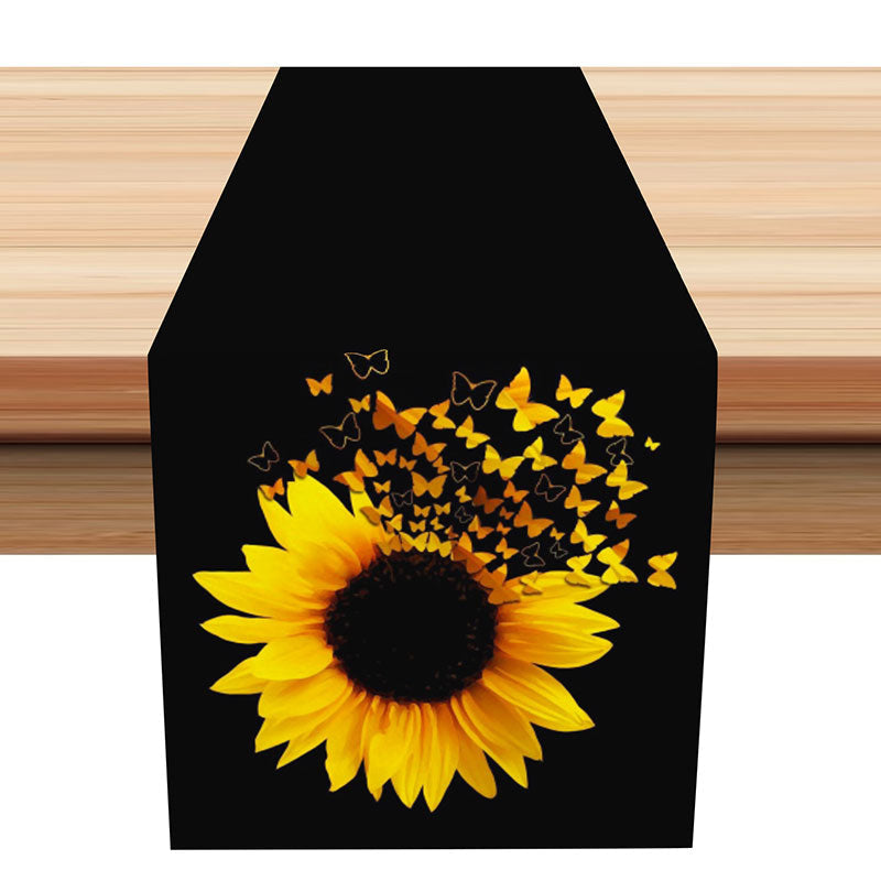 Aperturee - Yellow Black Sunflower Butterfly Summer Table Runner