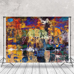 Aperturee - Yellow Blue Abstract Graffiti Wall Photo Backdrop