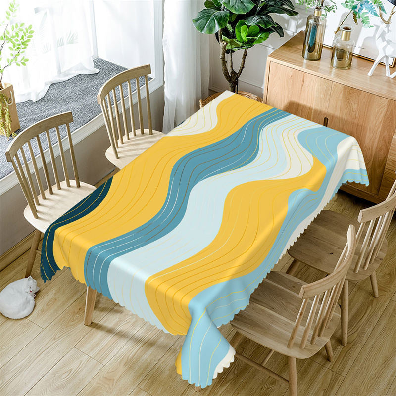 Aperturee - Yellow Blue Wave Fashion Simple Rectangle Tablecloth