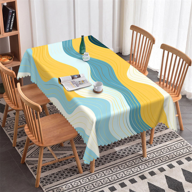 Aperturee - Yellow Blue Wave Fashion Simple Rectangle Tablecloth