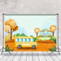 Aperturee - Yellow Bus Road Back To School Cake Smash Backdrop