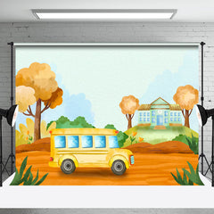 Aperturee - Yellow Bus Road Back To School Cake Smash Backdrop