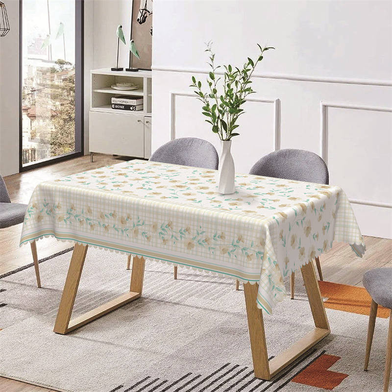 Aperturee - Yellow Checkered Flowers Prints Rectangle Tablecloth