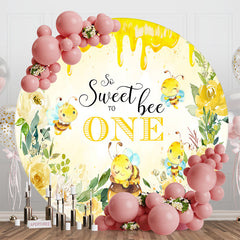 Aperturee - Yellow Creamy Bee Floral Round 1st Birthday Backdrop