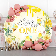 Aperturee - Yellow Creamy Bee Floral Round 1st Birthday Backdrop