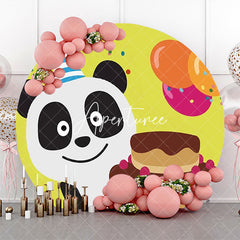 Aperturee - Yellow Cute Panda Cake Round Happy Birthday Backdrop