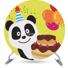 Aperturee - Yellow Cute Panda Cake Round Happy Birthday Backdrop