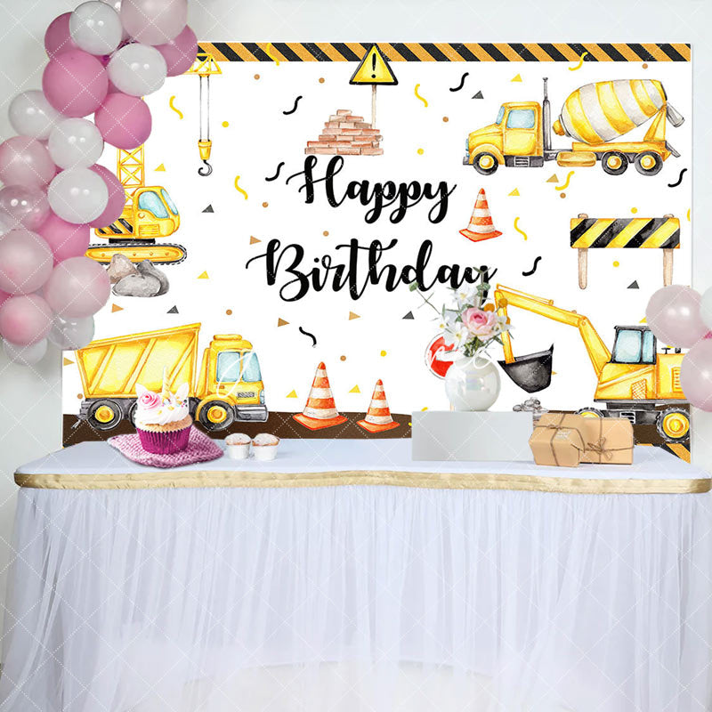 Aperturee - Yellow Excavator Construction Site Birthday Backdrop