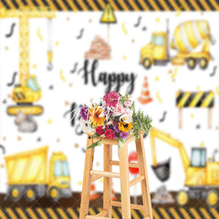 Aperturee - Yellow Excavator Construction Site Birthday Backdrop