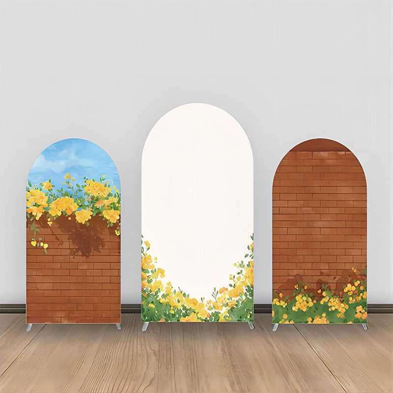 Aperturee - Yellow Floral Brick Wall Oil Paint Arch Backdrop Kit