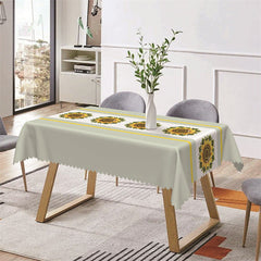 Aperturee - Yellow Floral Green Simple Rectangle Tablecloth