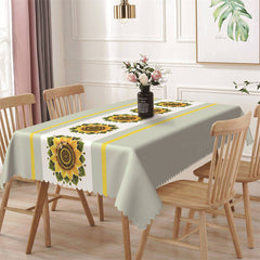 Aperturee - Yellow Floral Green Simple Rectangle Tablecloth