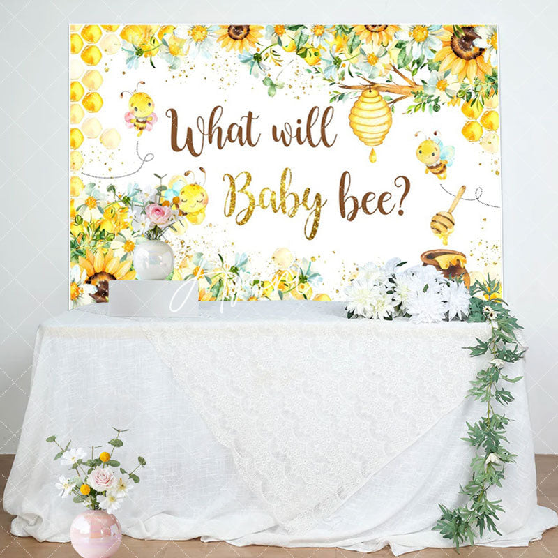 Aperturee - Yellow Floral Honeycomb Bees Gender Reveal Backdrop