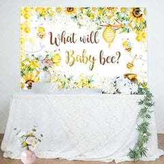 Aperturee - Yellow Floral Honeycomb Bees Gender Reveal Backdrop