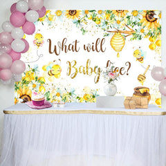 Aperturee - Yellow Floral Honeycomb Bees Gender Reveal Backdrop