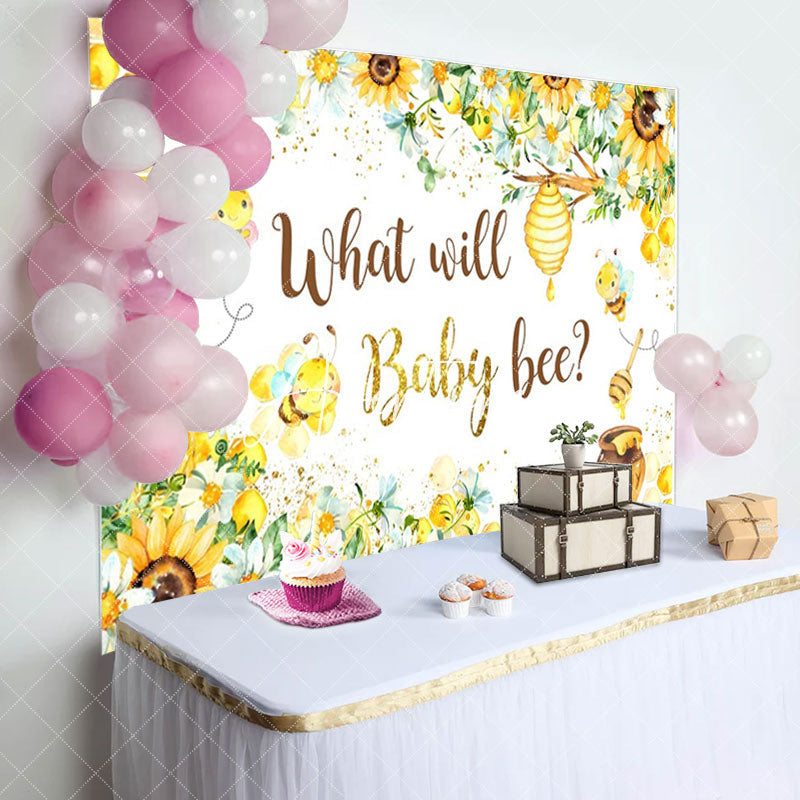 Aperturee - Yellow Floral Honeycomb Bees Gender Reveal Backdrop