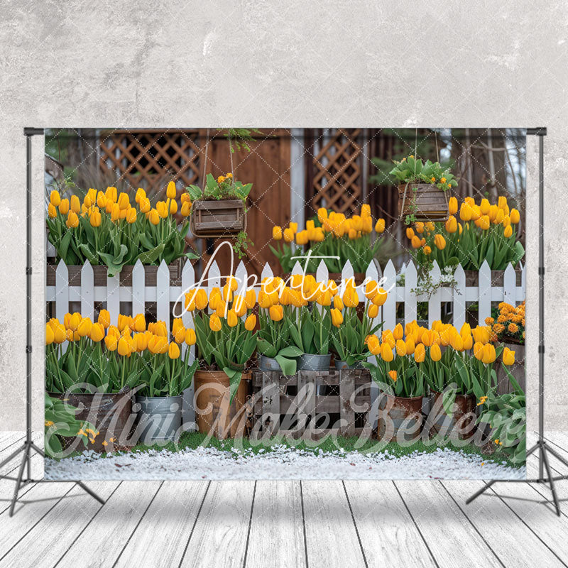 Aperturee - Yellow Flower Planter Fence Spring Photo Backdrop