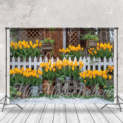 Aperturee - Yellow Flower Planter Fence Spring Photo Backdrop