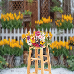 Aperturee - Yellow Flower Planter Fence Spring Photo Backdrop