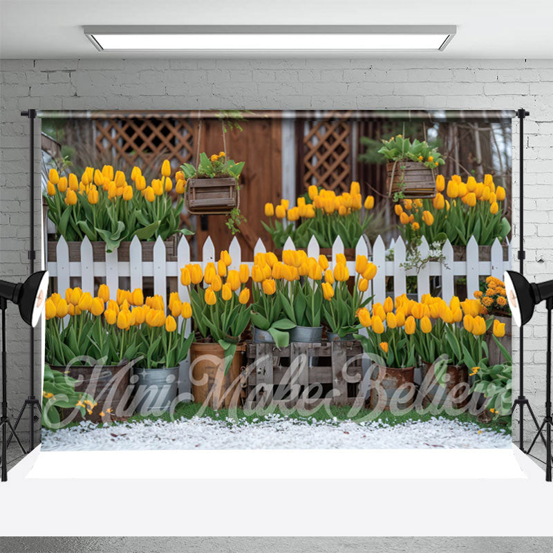 Aperturee - Yellow Flower Planter Fence Spring Photo Backdrop