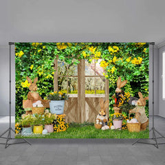 Aperturee - Yellow Flower Spring Yard Bunny Easter Day Backdrop