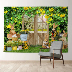 Aperturee - Yellow Flower Spring Yard Bunny Easter Day Backdrop