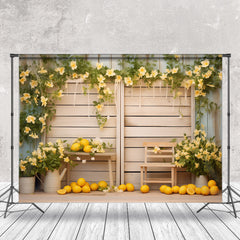 Aperturee - Yellow Flowers And Lemons Burlywood Photo Backdrop