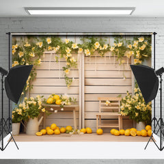 Aperturee - Yellow Flowers And Lemons Burlywood Photo Backdrop