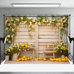 Aperturee - Yellow Flowers And Lemons Burlywood Photo Backdrop