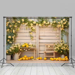 Aperturee - Yellow Flowers And Lemons Burlywood Photo Backdrop