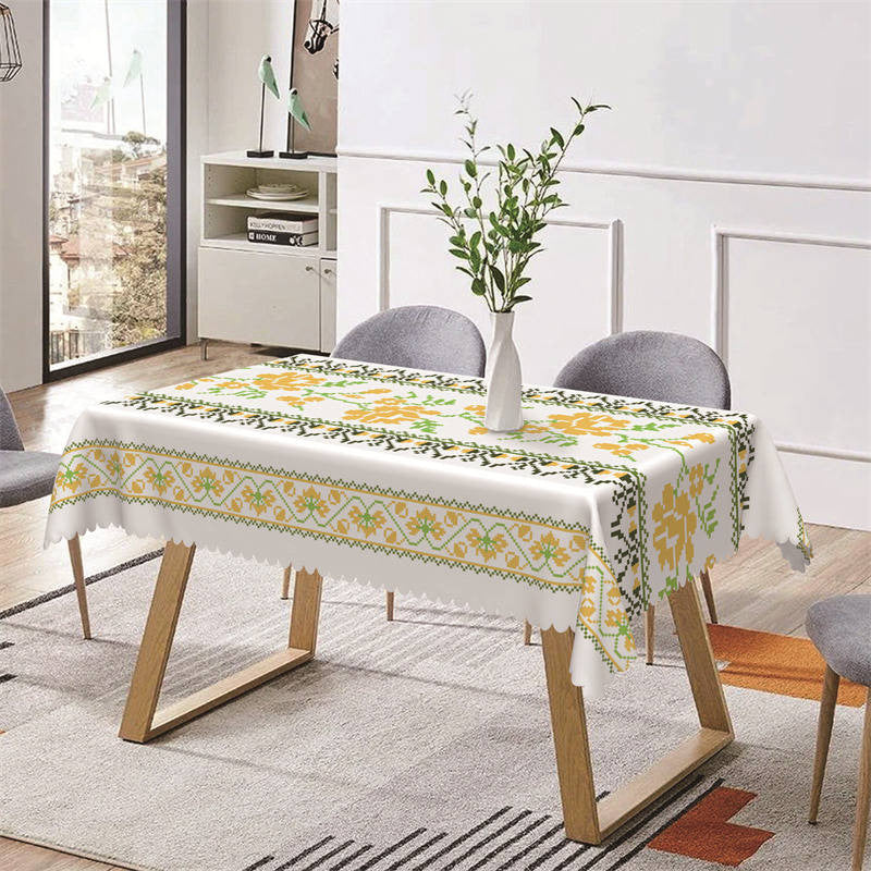 Aperturee - Yellow Flowers Low Pixels White Rectangle Tablecloth