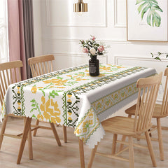 Aperturee - Yellow Flowers Low Pixels White Rectangle Tablecloth