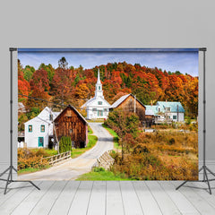 Aperturee - Yellow Forest Mountain Wooden Town Autumn Backdrop