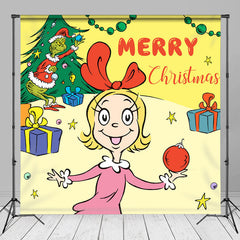 Aperturee - Yellow Girl Monster Tree Merry Christmas Backdrop