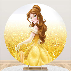 Lofaris Yellow Glitter Princess Round Birthday Party Backdrop