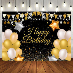 Aperturee - Yellow Glitter Star Balloons Happy Birthday Backdrop