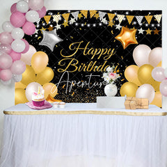 Aperturee - Yellow Glitter Star Balloons Happy Birthday Backdrop