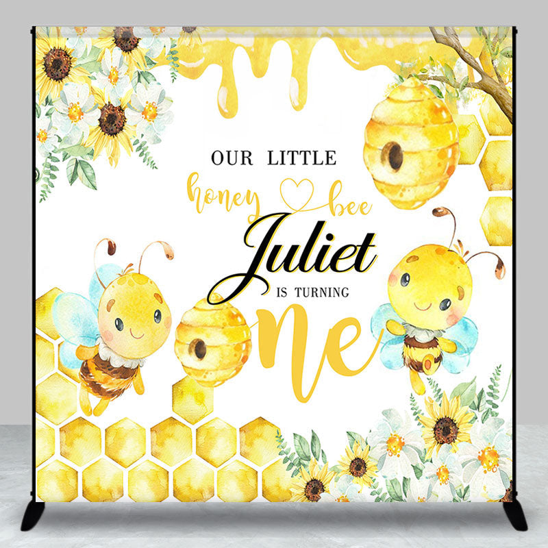 Aperturee - Yellow Honey Bee Floral Custom 1st Birthday Backdrop