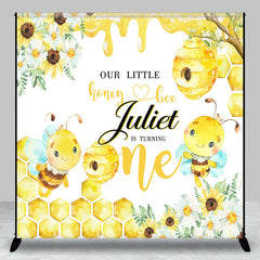 Aperturee - Yellow Honey Bee Floral Custom 1st Birthday Backdrop