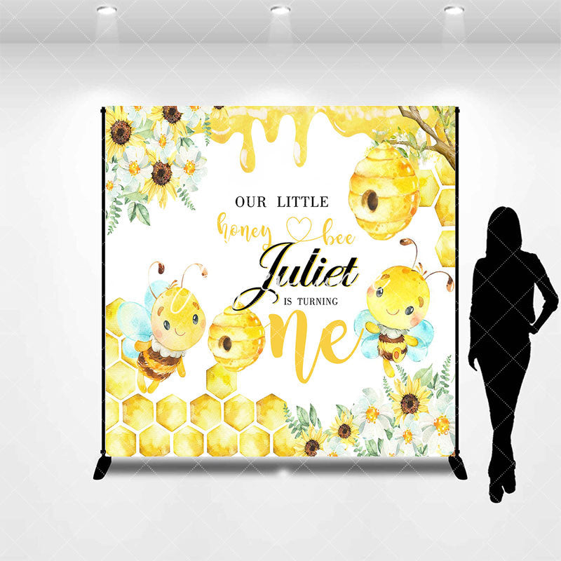 Aperturee - Yellow Honey Bee Floral Custom 1st Birthday Backdrop