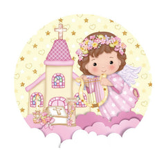 Aperturee - Yellow House Round Baby Shower Backdrop For Girl