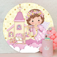 Aperturee - Yellow House Round Baby Shower Backdrop For Girl